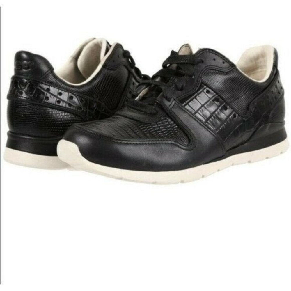 UGG Deaven Croco Sneaker Leather Black Shoes Womens Size 5 Business Casual